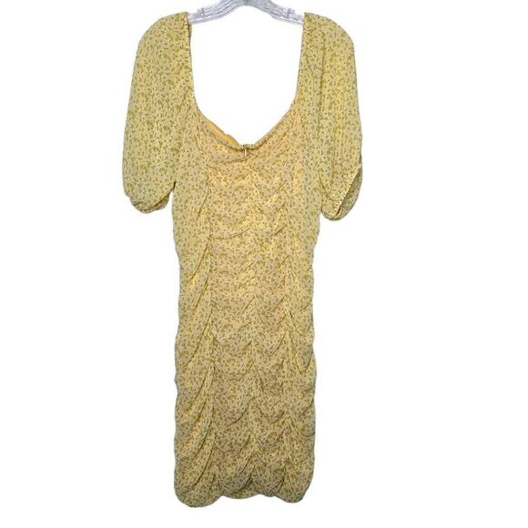 All In Favor Yellow Floral Sasha Ruched Mini Dress Size XL - Picture 6 of 9